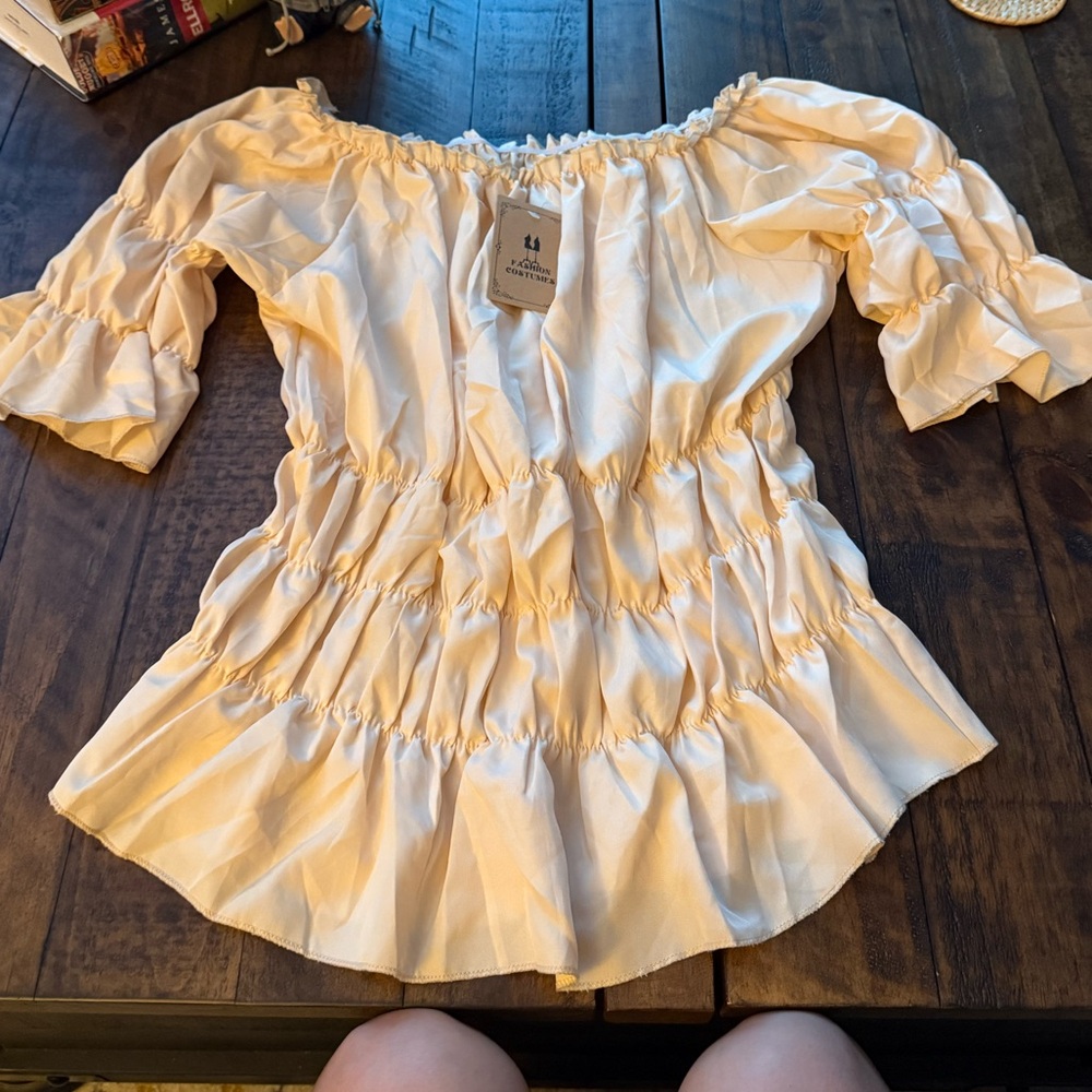 NWT Costume Off-Shoulder Ruffled Peasant Top - Cream Unsized Stretch